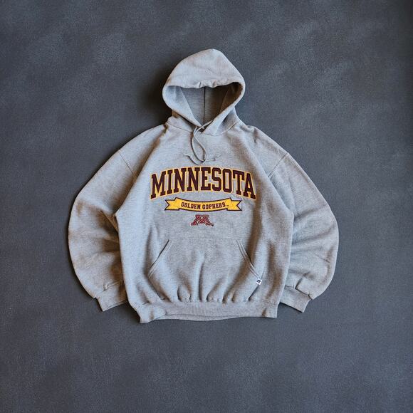 Y2K Minnesota Golden Gophers Russell Athletic Grey Hoodie Large - Picture 1 of 7